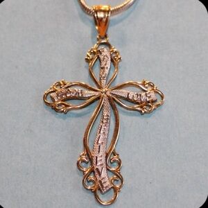 Michael Anthony 14K Two-Tone Gold Cross Pendant 2” 2.6G